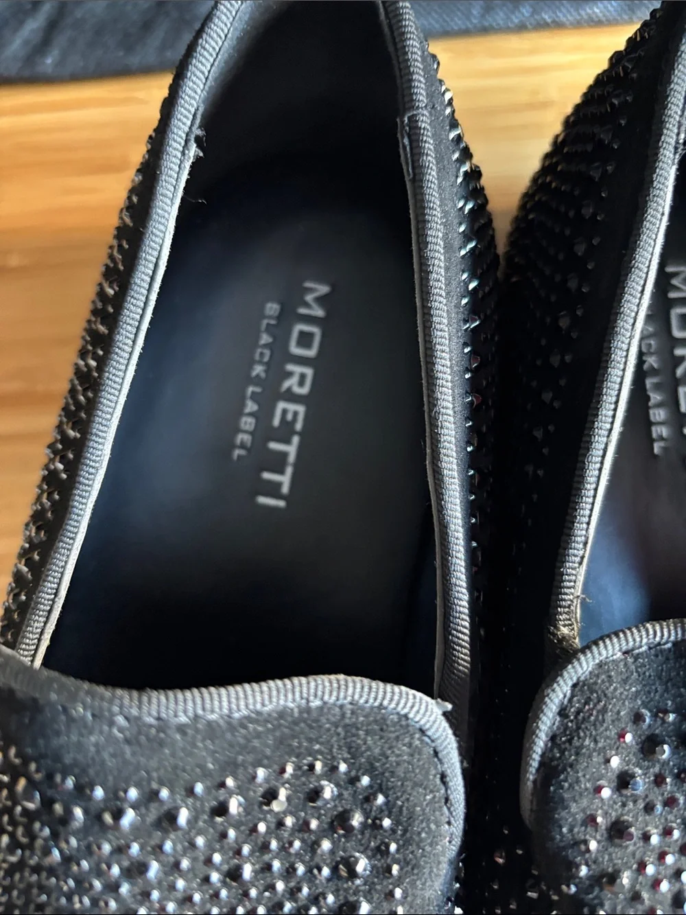 Moretti Black Label black rhinestone-studded smoking loafers 8.5